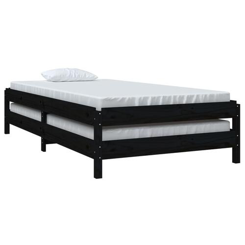 Stabelbar seng 90x200 cm massivt fyrretræ sort