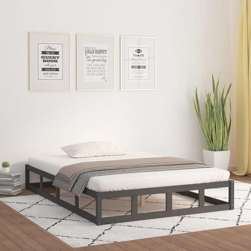 Sengeramme 135x190 cm dobbelt massivt træ grå