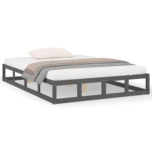 Sengeramme 135x190 cm dobbelt massivt træ grå