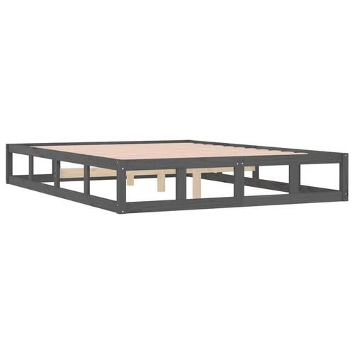 Sengeramme 135x190 cm dobbelt massivt træ grå
