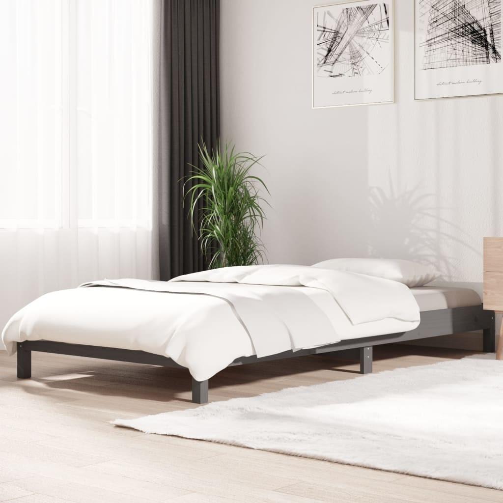 Stabelbar seng 75x190 cm massivt fyrretræ grå