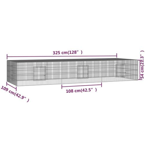 3-panels kaninbur 325x109x54 cm galvaniseret jern