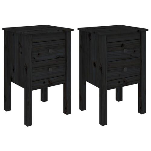 Sengeborde 2 stk. 40x35x61,5 cm massivt fyrretræ sort