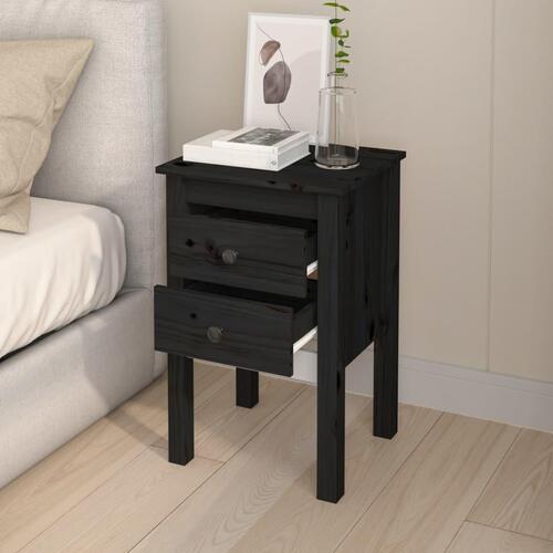 Sengeborde 2 stk. 40x35x61,5 cm massivt fyrretræ sort