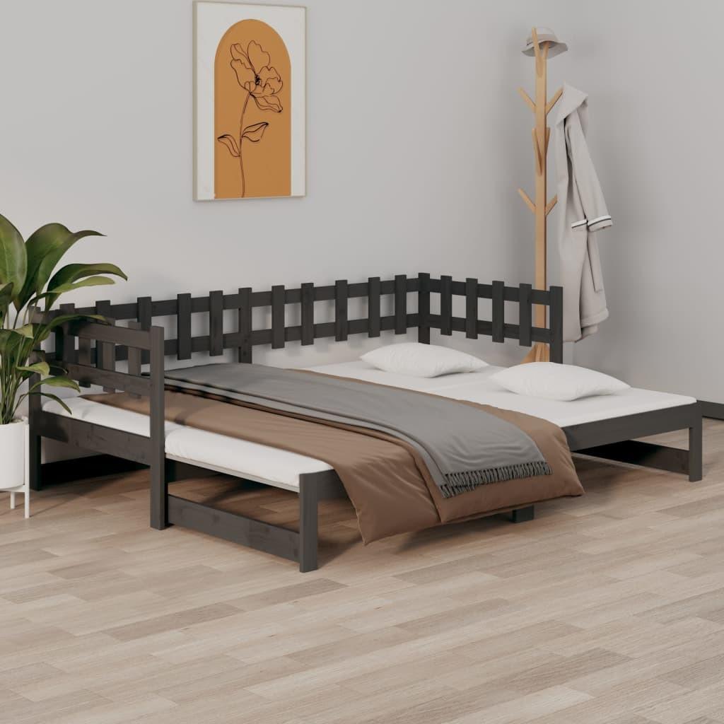 Daybed med udtræk 2x(90x190) cm massivt fyrretræ grå