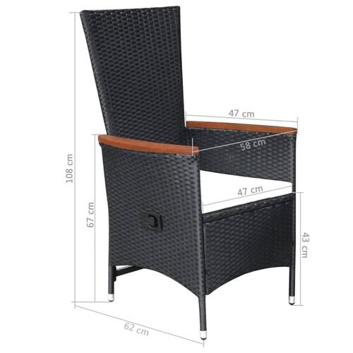 Udendørs spisebordssæt 9 dele med hynder polyrattan sort