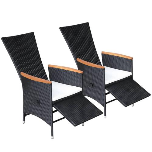 Havelænestole 2 stk. med hynder polyrattan sort