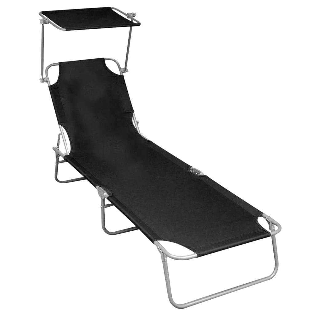 Foldbar liggestol med baldakin aluminium sort