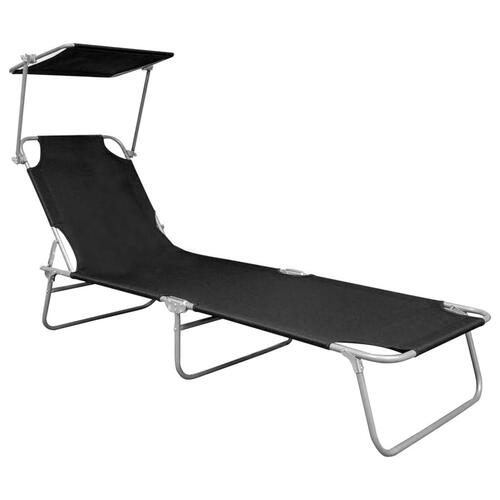 Foldbar liggestol med baldakin aluminium sort