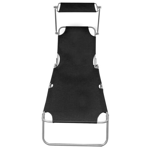 Foldbar liggestol med baldakin aluminium sort