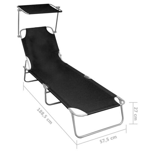 Foldbar liggestol med baldakin aluminium sort