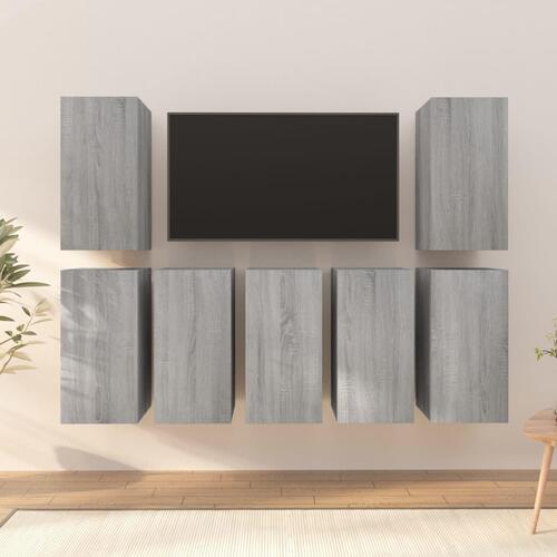 Tv-skabe 7 stk. 30,5x30x60 cm konstrueret træ grå sonoma-eg