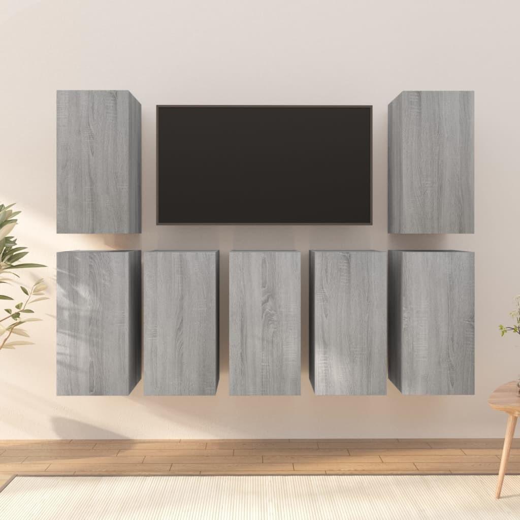 Tv-skabe 7 stk. 30,5x30x60 cm konstrueret træ grå sonoma-eg