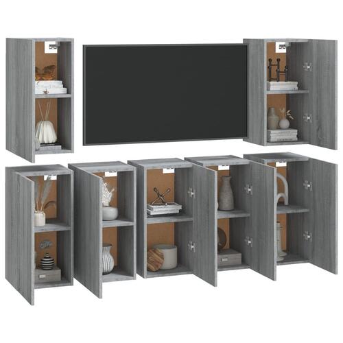 Tv-skabe 7 stk. 30,5x30x60 cm konstrueret træ grå sonoma-eg