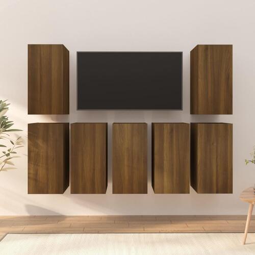 Tv-skabe 7 stk. 30,5x30x60 cm konstrueret træ brun egetræsfarve