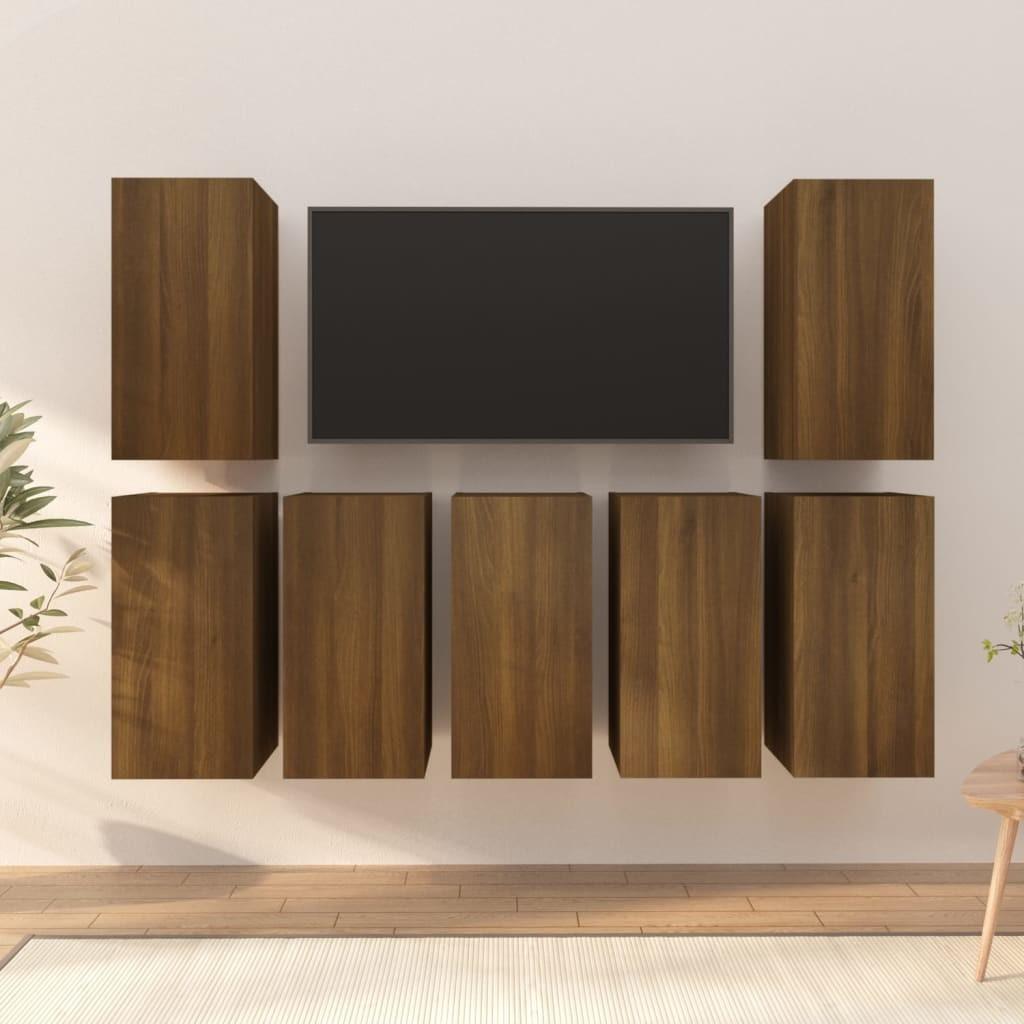Tv-skabe 7 stk. 30,5x30x60 cm konstrueret træ brun egetræsfarve