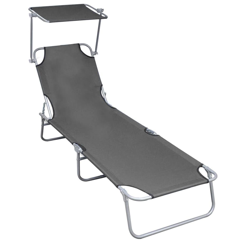 Foldbar liggestol med baldakin aluminium grå
