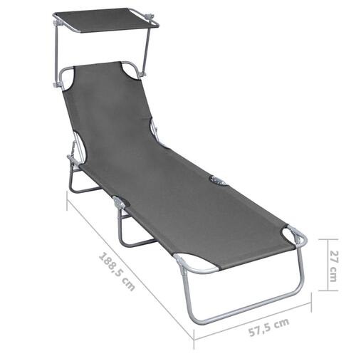 Foldbar liggestol med baldakin aluminium grå