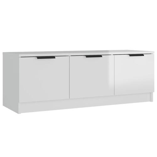Tv-bord 100x35x55 cm konstrueret træ hvid højglans