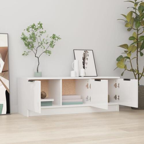 Tv-bord 100x35x55 cm konstrueret træ hvid højglans