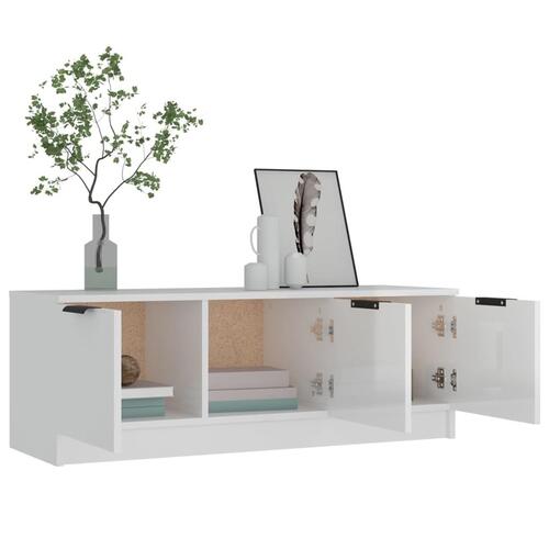 Tv-bord 100x35x55 cm konstrueret træ hvid højglans