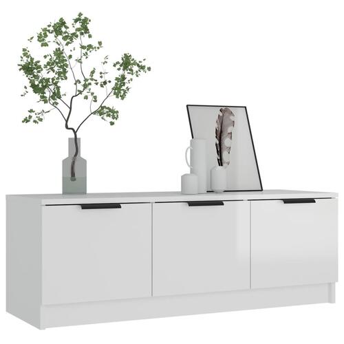 Tv-bord 100x35x55 cm konstrueret træ hvid højglans