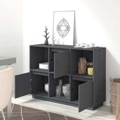 Skænk 110,5x35x80 cm massivt fyrretræ grå