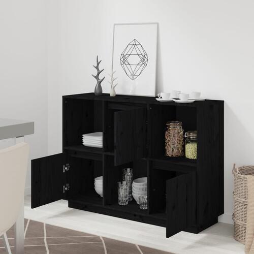 Skænk 110,5x35x80 cm massivt fyrretræ sort