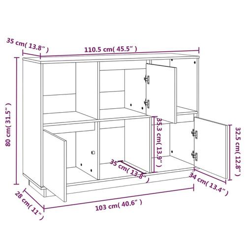Skænk 110,5x35x80 cm massivt fyrretræ sort