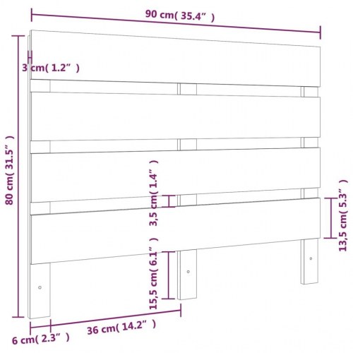 Sengegavl 90×3×80 cm - massivt fyrretræ, lameldesign