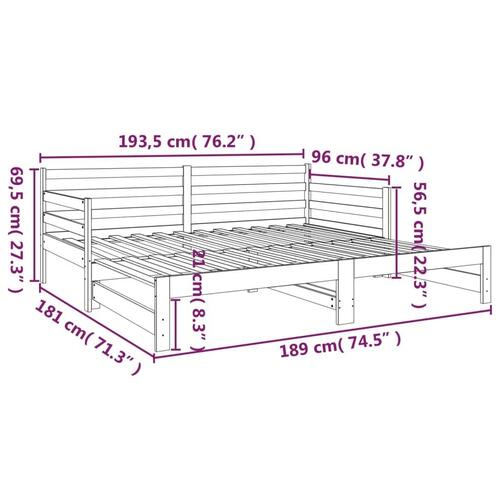 Daybed med udtræk 2x(90x190) cm massivt fyrretræ grå