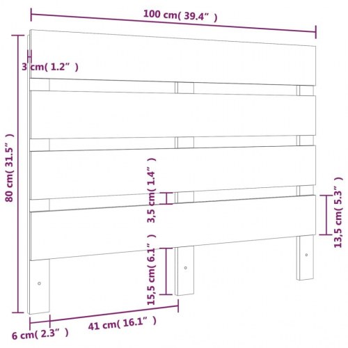 Sengegavl 100x3x80 cm massivt fyrretræ
