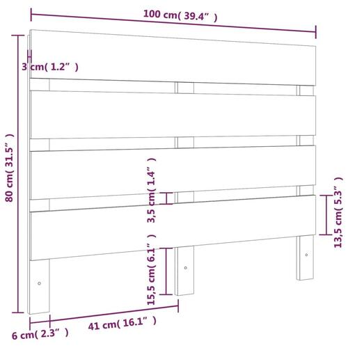 Sengegavl 100x3x80 cm massivt fyrretræ hvid