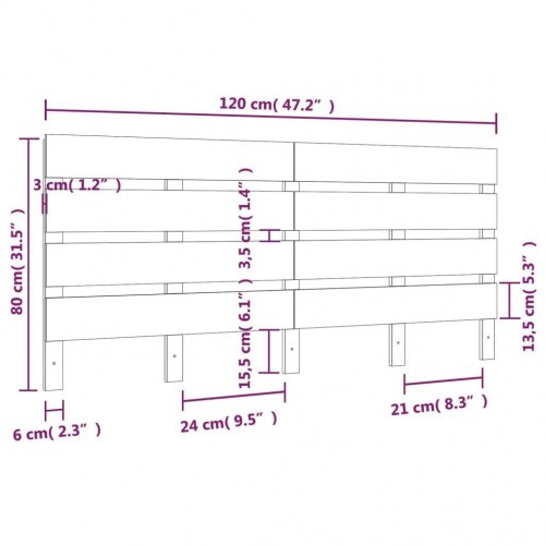 Sengegavl 120×3×80 cm i massivt fyrretræ - lameldesign
