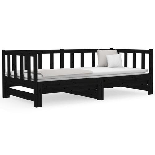 Daybed med udtræk 2x(80x200) cm massivt fyrretræ sort