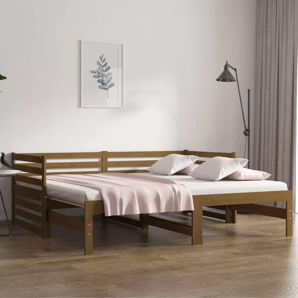 Daybed med udtræk 2x(80x200) cm massivt fyrretræ gyldenbrun