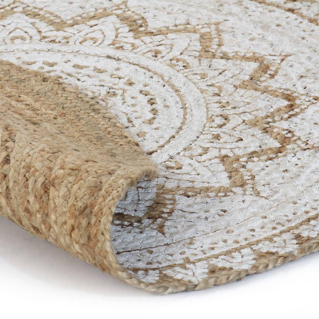 Gulvtæppe flettet jute med print 240 cm rund
