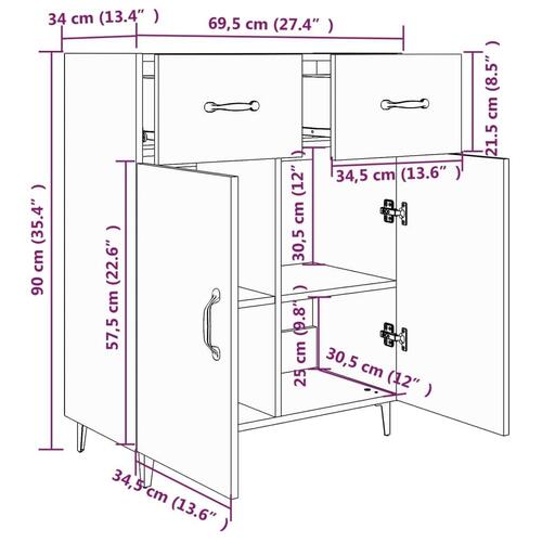 Skænk 69,5x34x90 cm konstrueret træ sonoma-eg