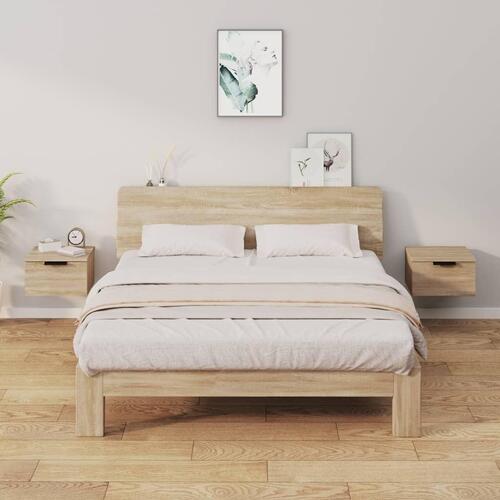 Væghængte sengeborde 2 stk. 34x30x20 cm sonoma-eg