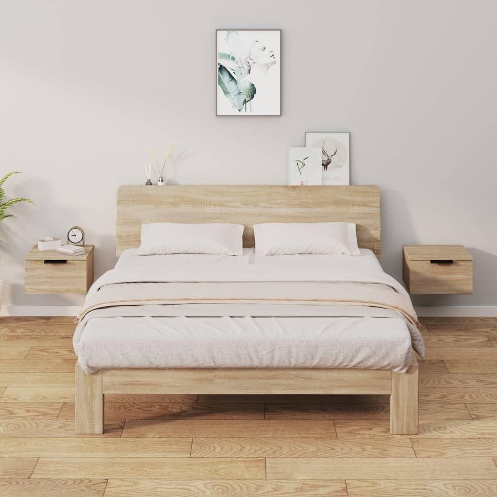 Væghængte sengeborde 2 stk. 34x30x20 cm sonoma-eg