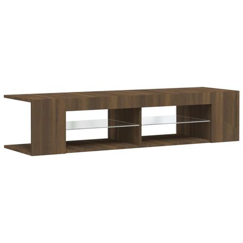 Tv-bord med LED-lys 135x39x30 cm brun eg