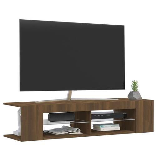 Tv-bord med LED-lys 135x39x30 cm brun eg