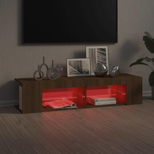Tv-bord med LED-lys 135x39x30 cm brun eg