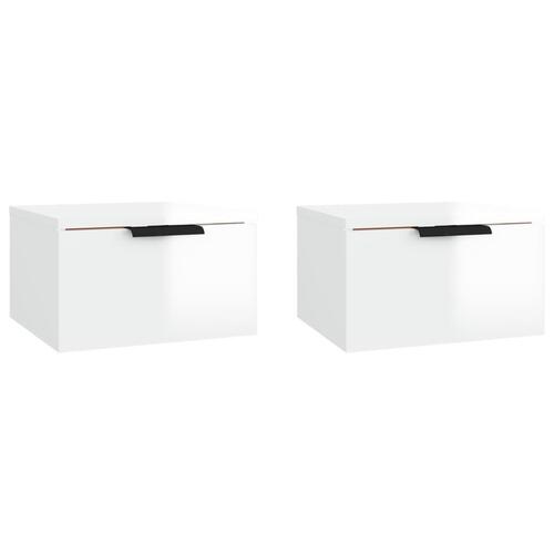 Væghængte sengeborde 2 stk. 34x30x20 cm hvid højglans