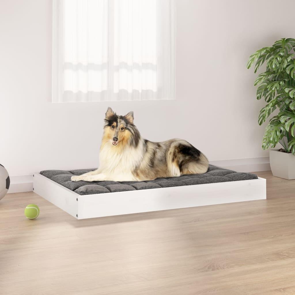 Hundeseng 91,5x64x9 cm massivt fyrretræ hvid