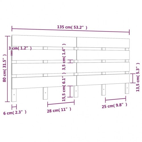 Sengegavl 135×3×80 cm - massivt fyrretræ, lameldesign