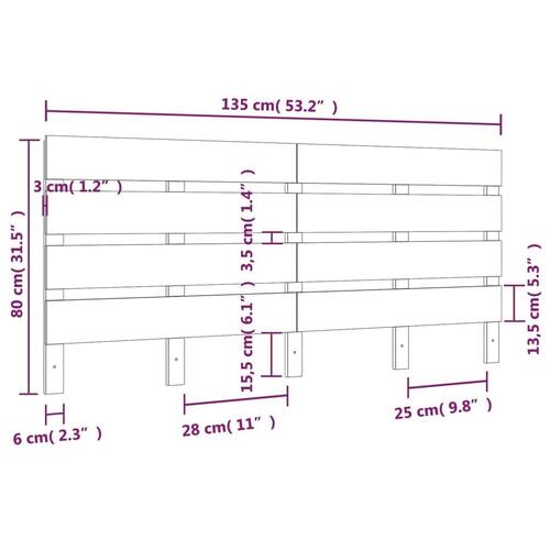 Sengegærde 135x3x80 cm massivt fyrretræ hvid