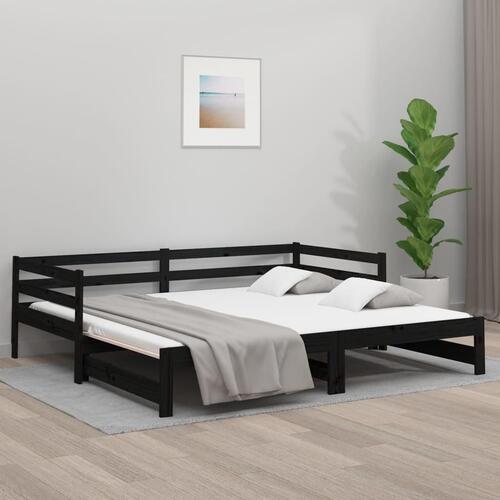 Daybed med udtræk 2x(90x190) cm massivt fyrretræ sort