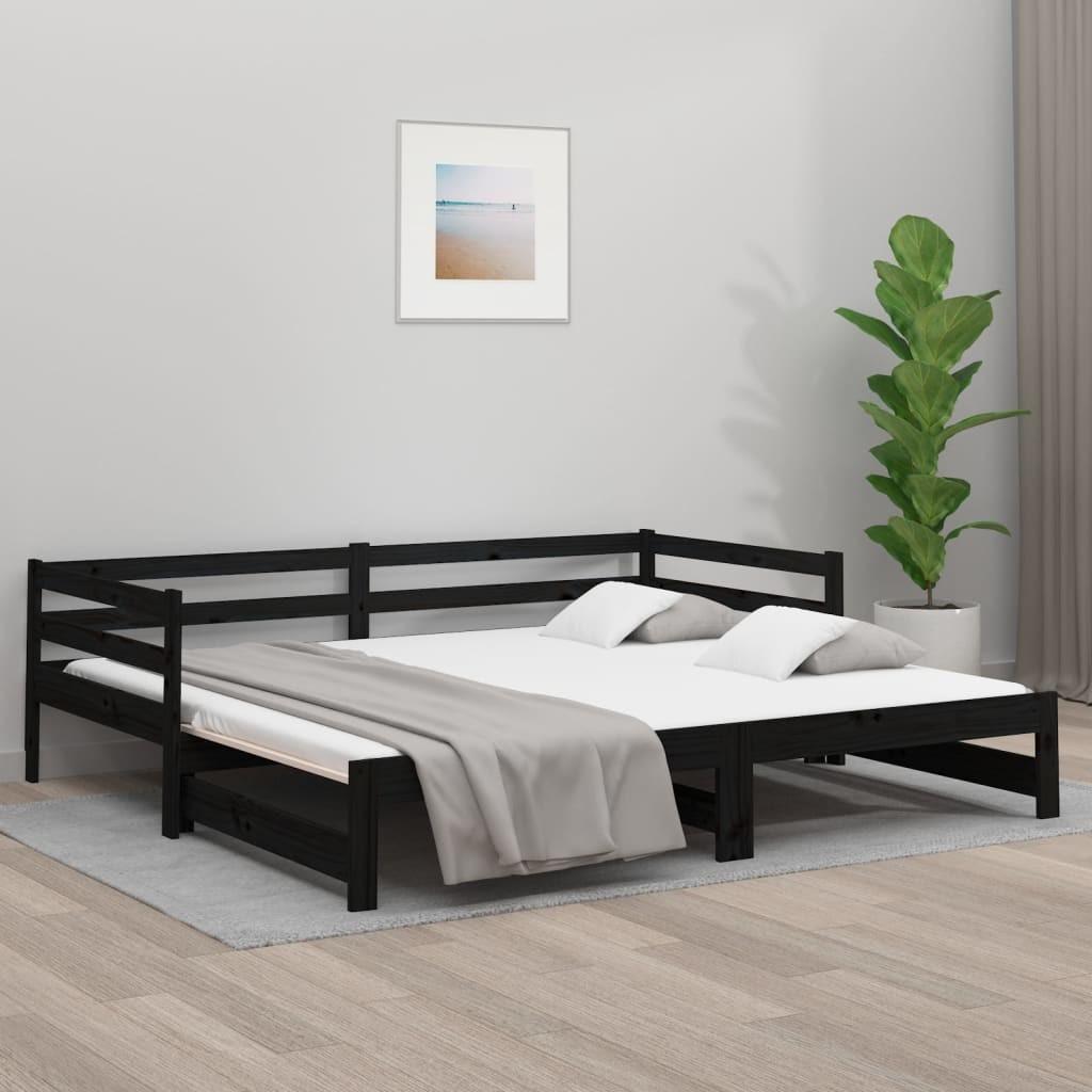 Daybed med udtræk 2x(90x190) cm massivt fyrretræ sort