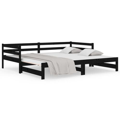 Daybed med udtræk 2x(90x190) cm massivt fyrretræ sort